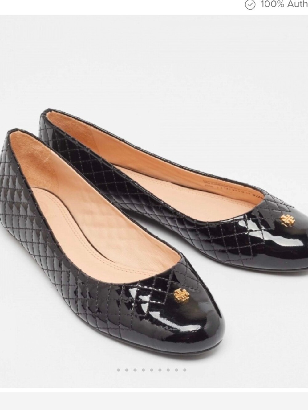 Tory Burch Black Quilted Patent Leather Kent Ballet Flats